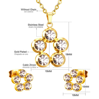 ASON 316L Stainless Steel Zircon Gold Bridal Wedding Jewelry Sets for Women Round Necklace Pendant Small Stud Earring asonjewelry