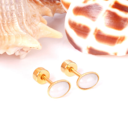 ASON Chic Style Imitation Pearl Screw Stud Earring 2022 Brinco Stainless Steel Geometry Earrings Fashion Accessories Gift asonjewelry