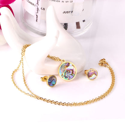 ASON Round  Wedding Shell Carbon Fiber Jewelry Sets Pendant Necklace & Small Stud Earrings 316L Stainless Steel for Women asonjewelry