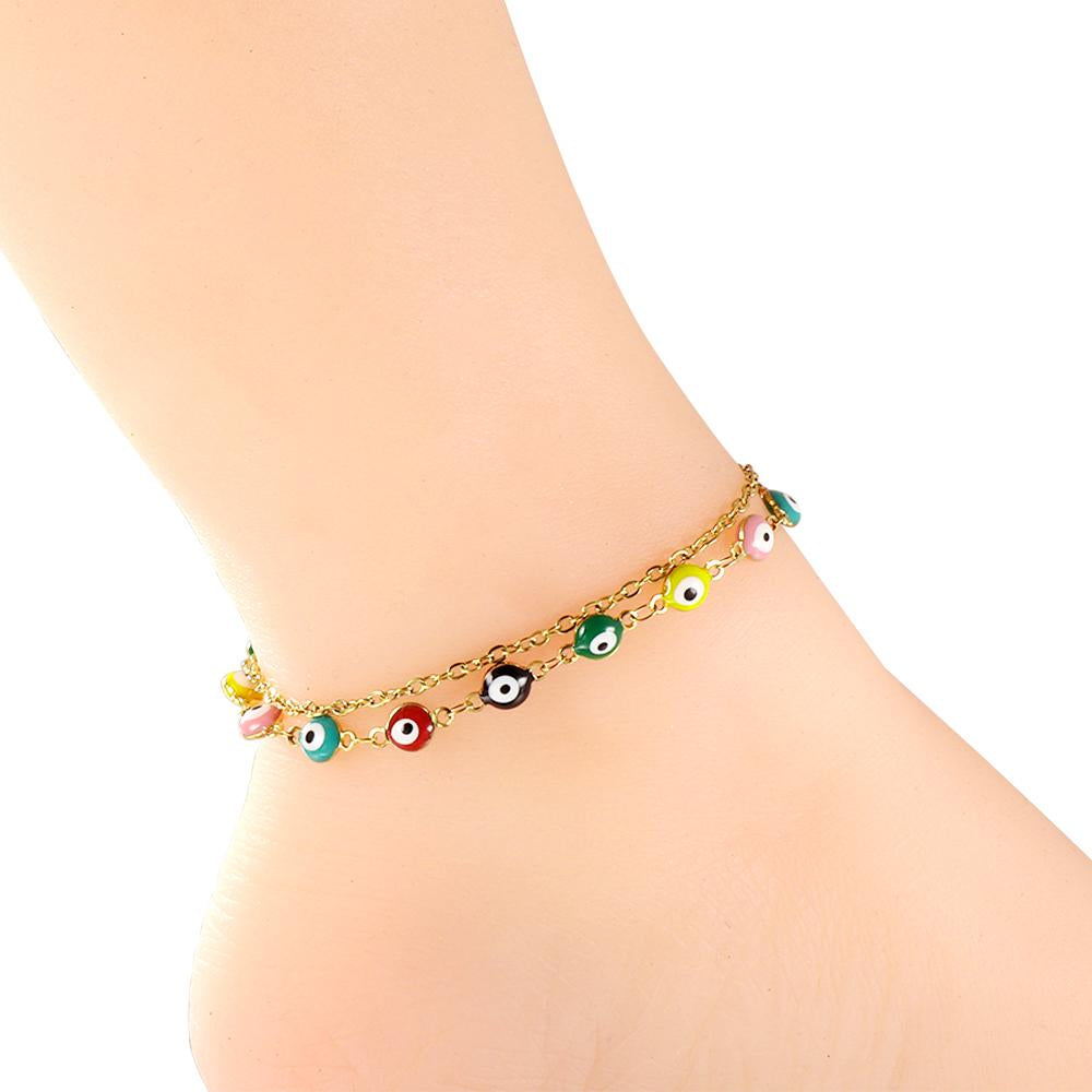ASON Boho Mixed Color Ball Cat Eyes Accessories Multi-layer Chains Anklet Gold Color Stainless Steel For Women Jewelry Gift asonjewelry