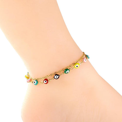 ASON Boho Mixed Color Ball Cat Eyes Accessories Multi-layer Chains Anklet Gold Color Stainless Steel For Women Jewelry Gift asonjewelry