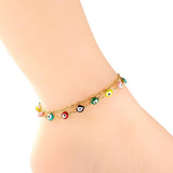 ASON Boho Mixed Color Ball Cat Eyes Accessories Multi-layer Chains Anklet Gold Color Stainless Steel For Women Jewelry Gift