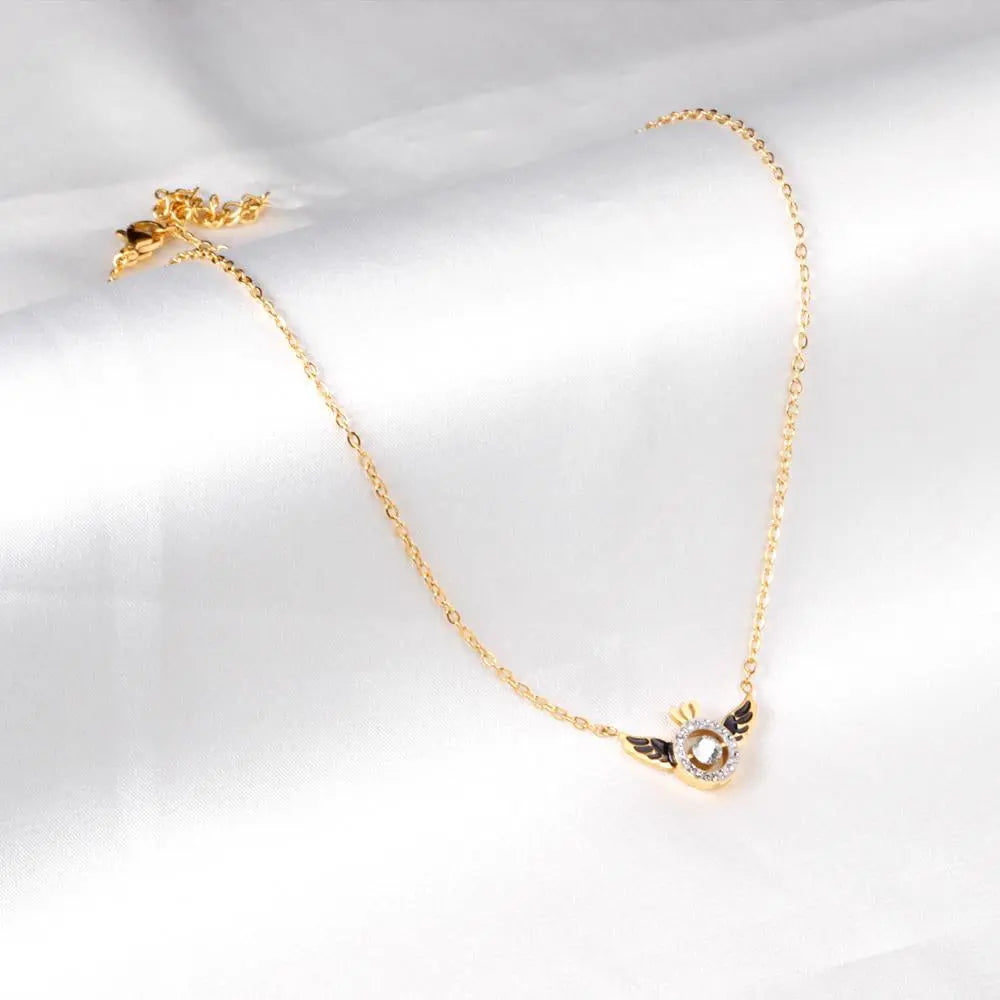 Black Wing With Black And White AAA Zirconia New Design Round Shape Pendant Necklace For Man Woman 2022 asonjewelry