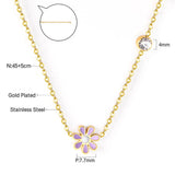 Korean Fashion Romantic Colorful Flower Pendant Stainless Steel Chain Necklace For Women Jewelry Parts bijoux femme