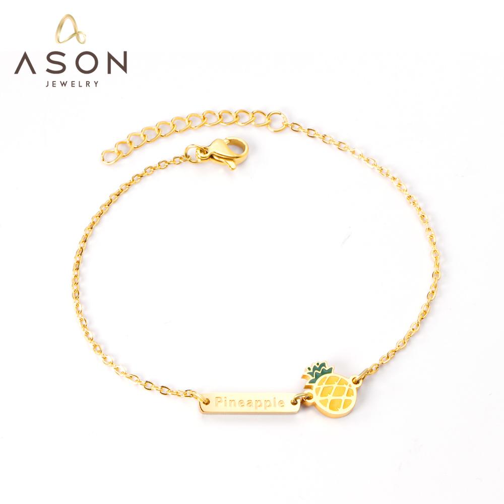 ASON Cute Pineapple Charm Chain Bracelet Cartoon Stainless Steel Bangle for Women Fashion Jewelry Adjustable Accessories asonjewelry