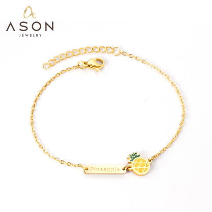 ASON Cute Pineapple Charm Chain Bracelet Cartoon Stainless Steel Bangle for Women Fashion Jewelry Adjustable Accessories asonjewelry