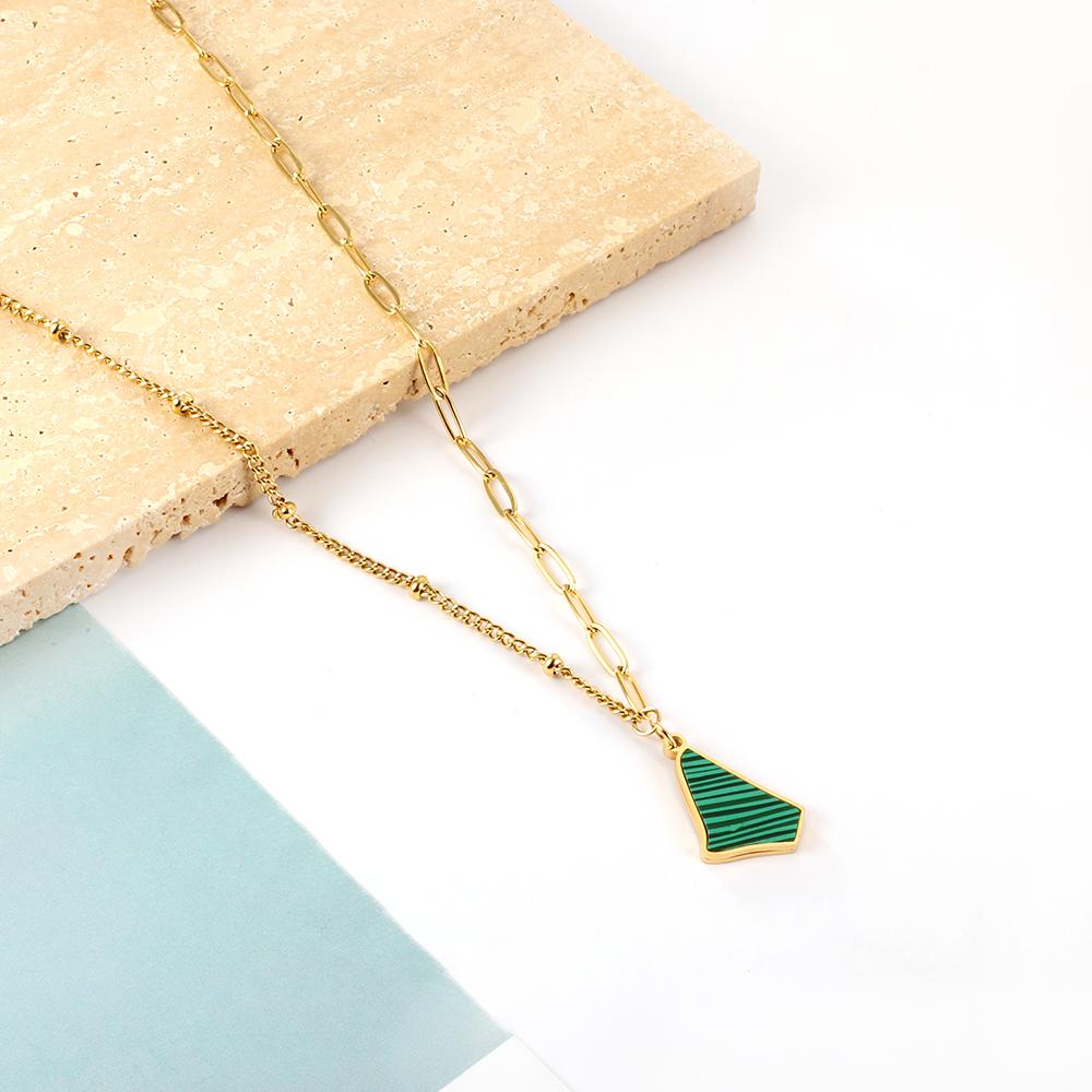 ASON Trendy Irregular Triangle Green Shell Accessory Charm Pendant Necklace Gold Color Stainless Steel For Women Chokers asonjewelry