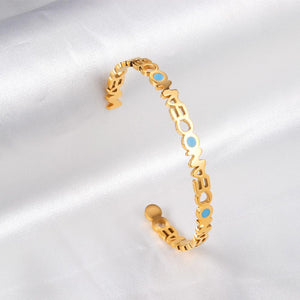 Mental Cuff Bracelets For Female Letter Stainless Steel Bangles With Blue Printed Christmas Vibe Trendy Jewelry Man