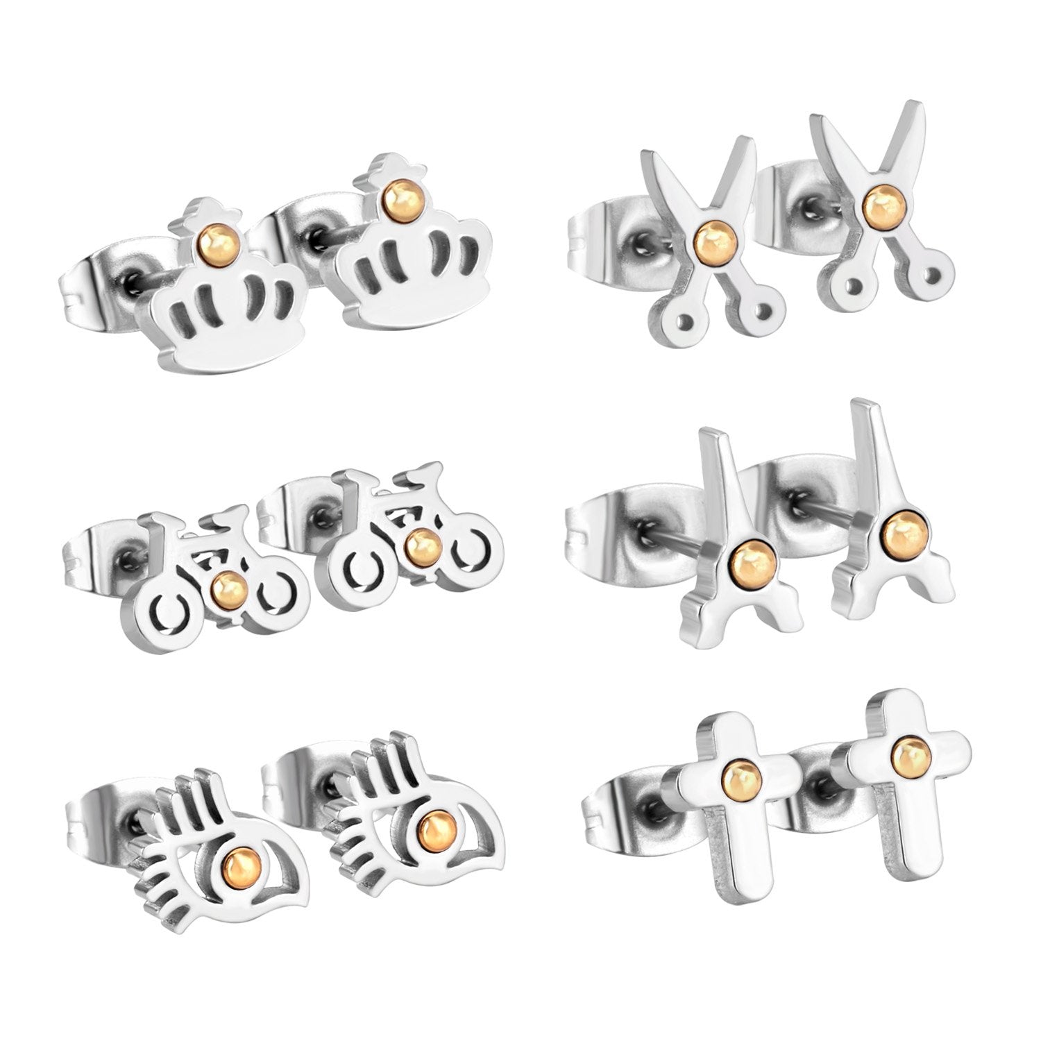 ASON 6pairs/Box Cute Stud Earring Sets Silver Color White Bead Mixed Shape Stainless Steel Piercing Earring Christmas Women asonjewelry