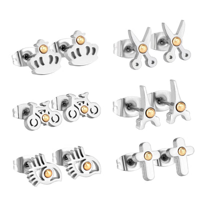 ASON 6pairs/Box Cute Stud Earring Sets Silver Color White Bead Mixed Shape Stainless Steel Piercing Earring Christmas Women asonjewelry
