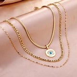 Triple Pendant Necklace For Office Lady Asethetic Collares Blue Evil Eyes Woman Multilayer Collier Boho Fashion New