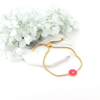 ASON 28 cm Pink Round Shape Accessory BraceletsTrendy Gold Color Stainless Steel For Women Daily Wear Jewelry Adjustable asonjewelry