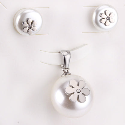 ASON Imitation Pearl Gold Bridal Wedding Jewelry Set for Women 316L Stainless Steel Necklace Pendant Small Stud Earring asonjewelry