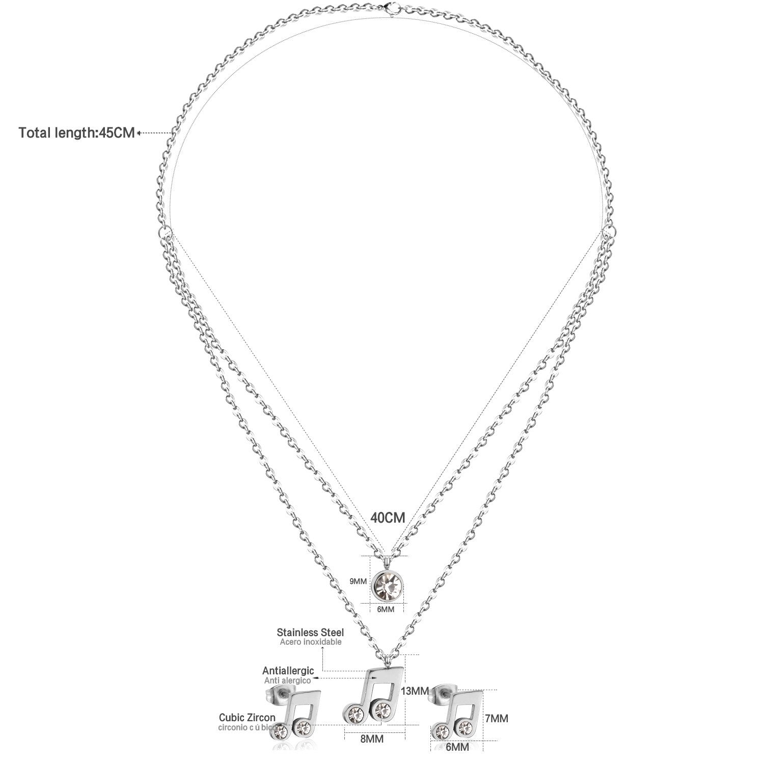 ASON Cubic Zirconia 316L Stainless Steel Gold Bridal Wedding Jewelry Set for Women Necklace Pendant Small Stud Earring asonjewelry