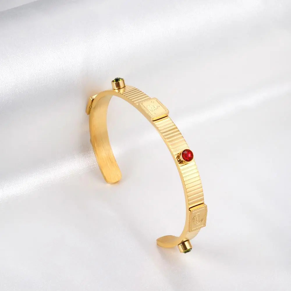 Gold Color Women Cuff Braclets Green Red Zirconia Bangles For Women Party Gifts Tough Bracelets 2022 asonjewelry