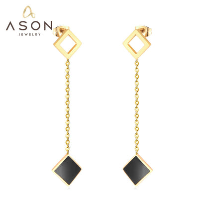 ASON Korean Style Statement Drop Earrings Square Shell Dangle Earring Stainless Steel Jewelry for Femme Party Gift asonjewelry