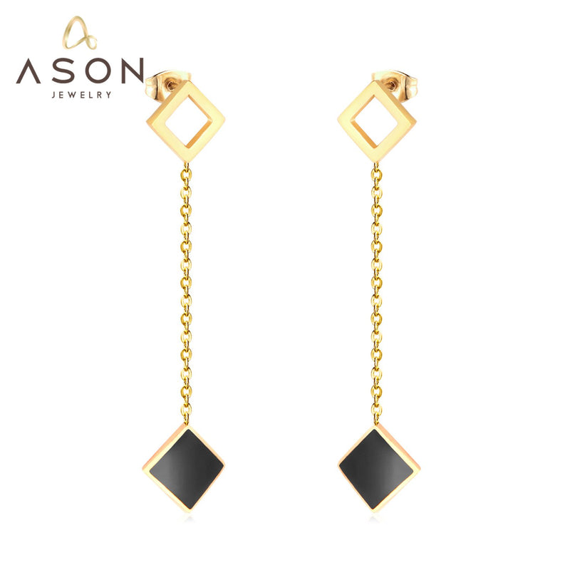 ASON Korean Style Statement Drop Earrings Square Shell Dangle Earring Stainless Steel Jewelry for Femme Party Gift