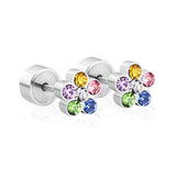 ASON White Crystal Earrings for Women/Kid Stainless Steel Flower Shape Silver Color Earring Fashion Jewelry Daily Wear
