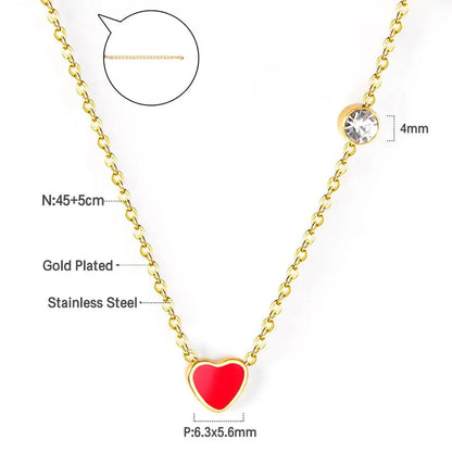 Red Heart Pendant With Crystal Stainless Steel Chain Necklace For Girls Fashion Party Jewellry Accessories 2021 Hot asonjewelry