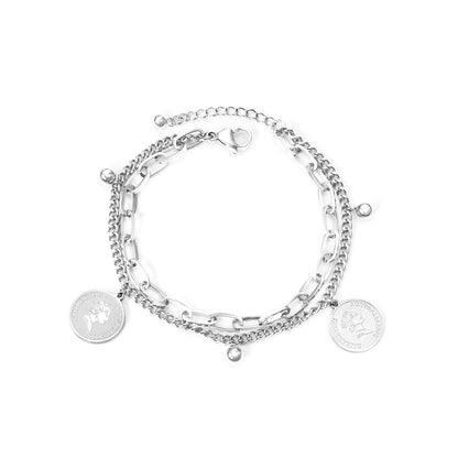 ASON Gold Color Multi-layer Bracelet with Coin Charm Stainless Steel Bangle Bracelets with Lobster Clasp Extender for Women asonjewelry