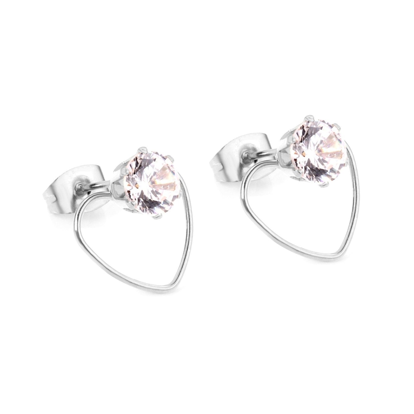 ASON Heart Round Cubic Zirconia Piercing  Stud Earrings Valentine's Gift Stainless Steel Gold Color Earring Classic Jewelry asonjewelry