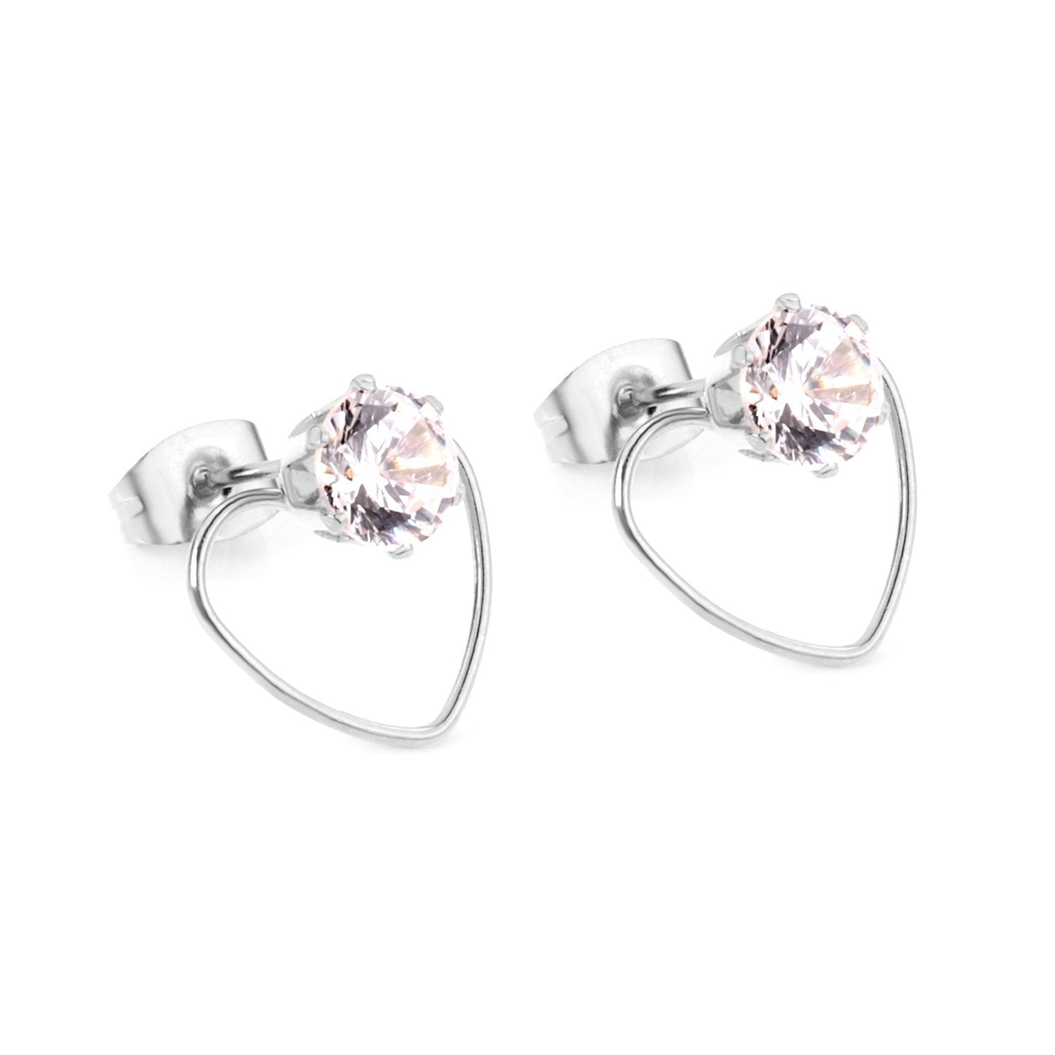 ASON Heart Round Cubic Zirconia Piercing  Stud Earrings Valentine's Gift Stainless Steel Gold Color Earring Classic Jewelry asonjewelry