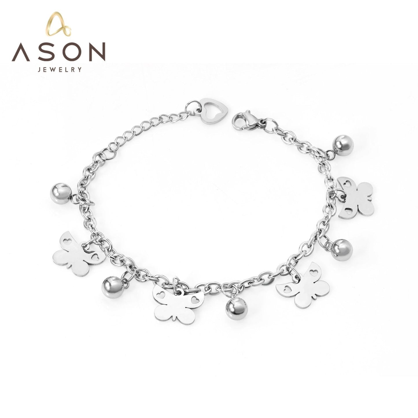 ASON Butterfly Trendy Bracelet With Steel Ball Charm Accessories Silver Color Stainless Steel For Women Jewelry Party Gift asonjewelry