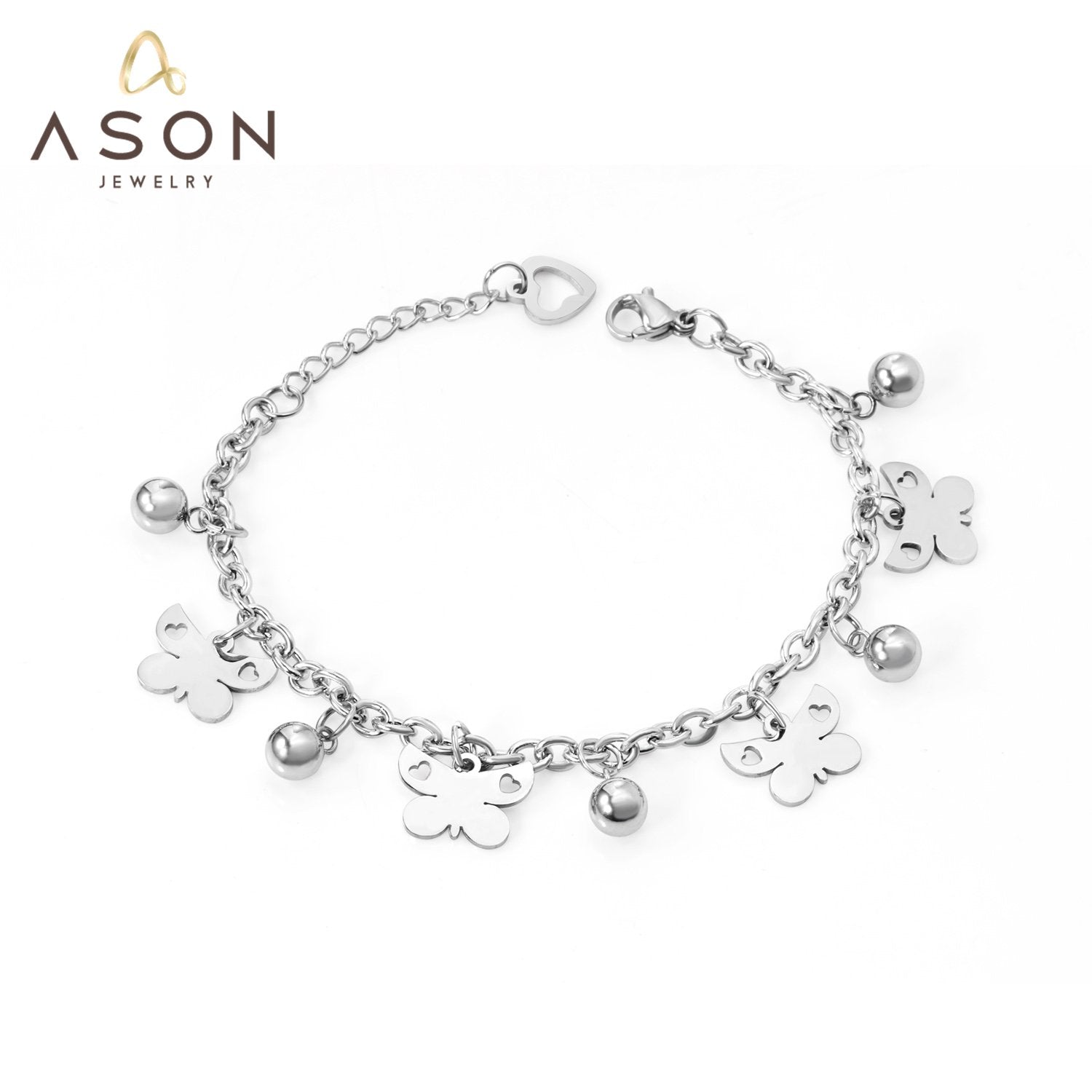 ASON Butterfly Trendy Bracelet With Steel Ball Charm Accessories Silver Color Stainless Steel For Women Jewelry Party Gift asonjewelry