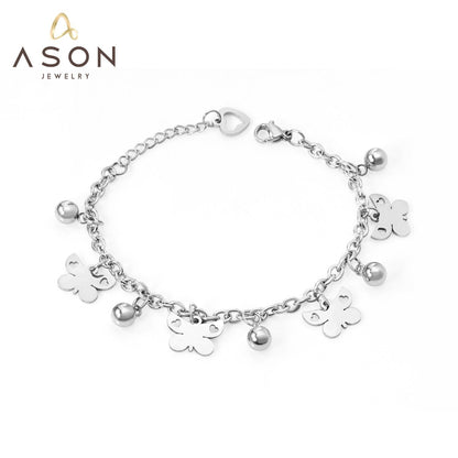 ASON Butterfly Trendy Bracelet With Steel Ball Charm Accessories Silver Color Stainless Steel For Women Jewelry Party Gift asonjewelry
