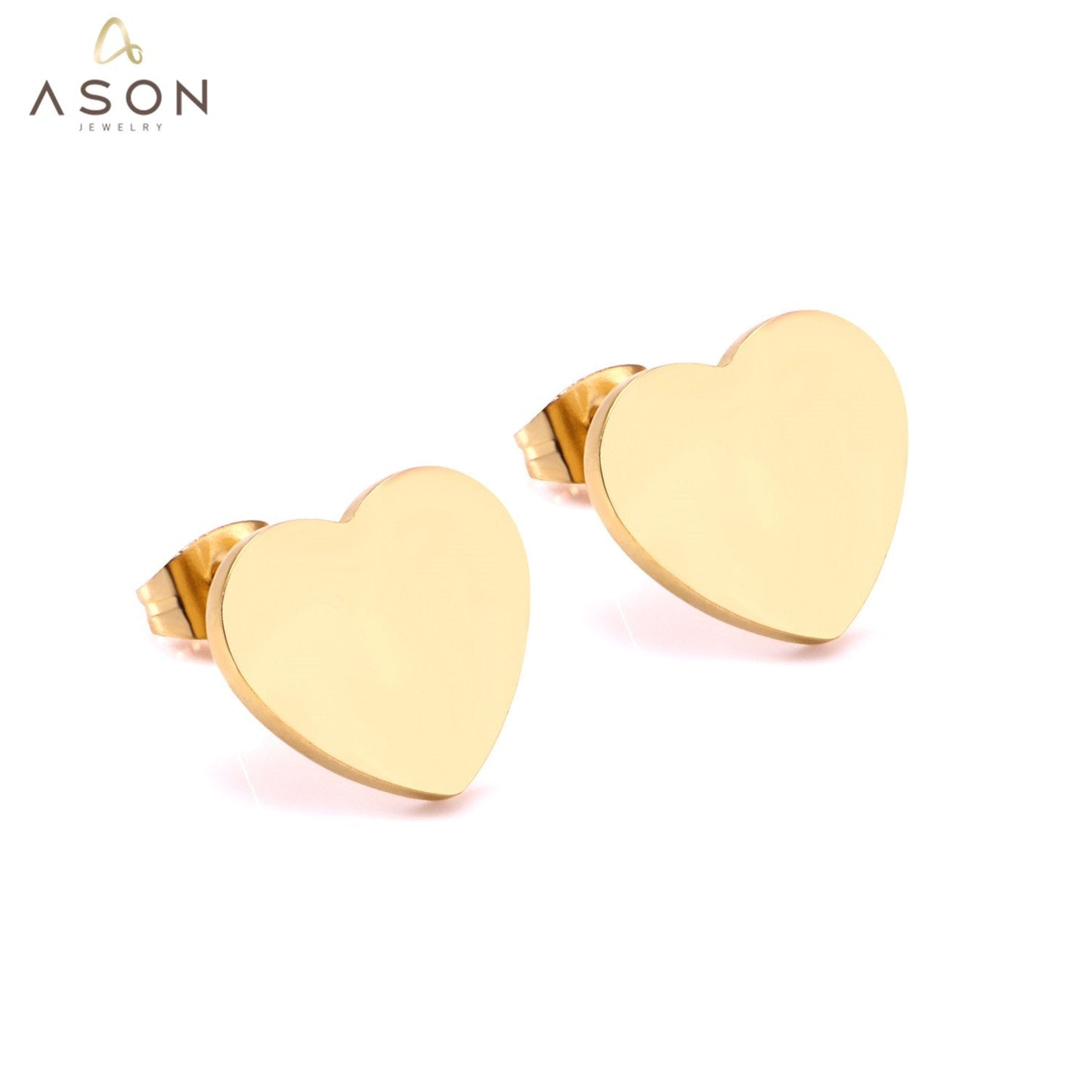 ASON Lover's Jewelry Gold Color Heart Earrings Stainless Steel Push Back Piercing Stud Earrings Ladies Accessories Party asonjewelry