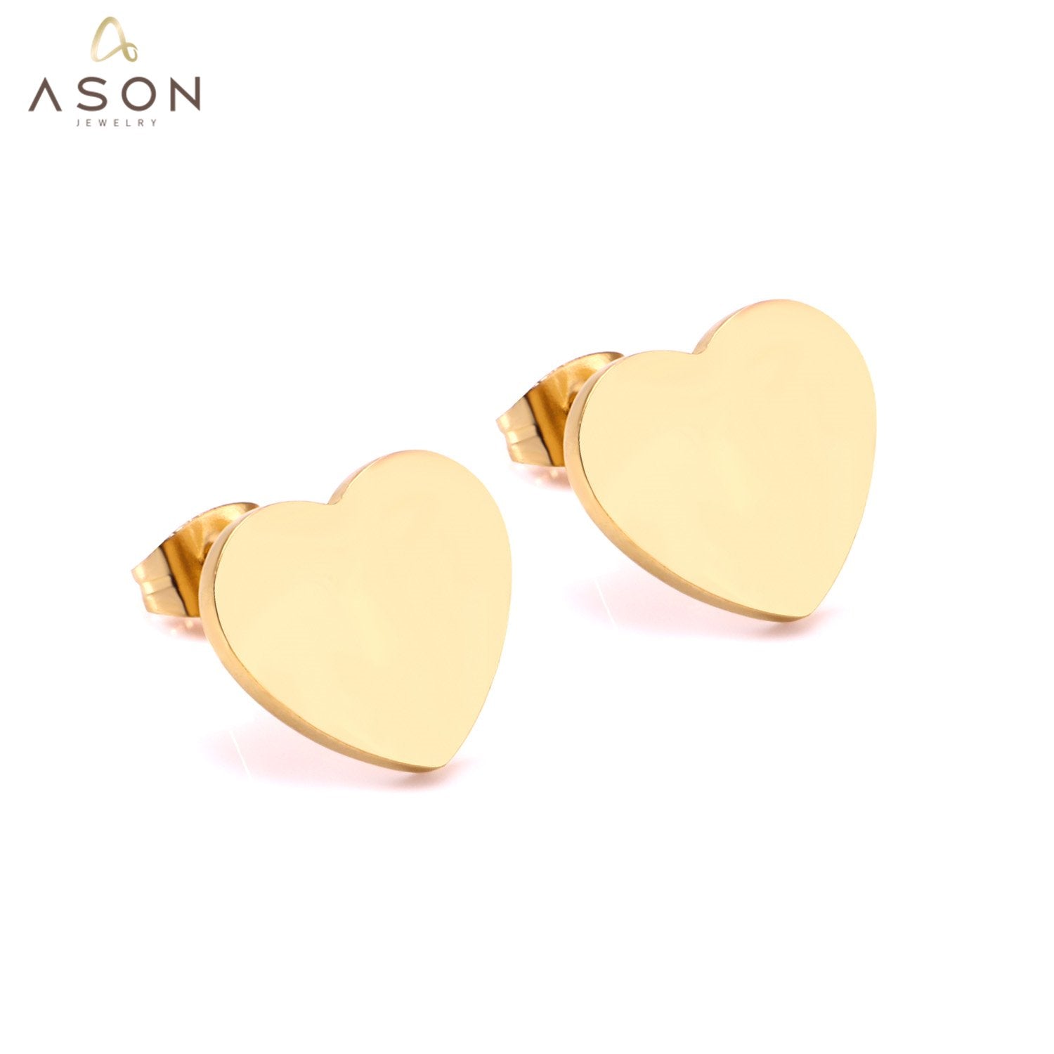 ASON Lover's Jewelry Gold Color Heart Earrings Stainless Steel Push Back Piercing Stud Earrings Ladies Accessories Party asonjewelry