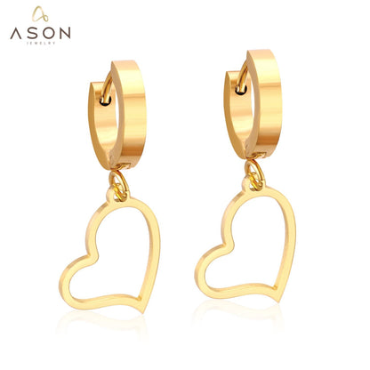 ASON Female Round Hoop Drop Earrings Stainless Steel Heart Pendants Earring Fashion Jewelry Collier 2022 New Anti-allergy asonjewelry