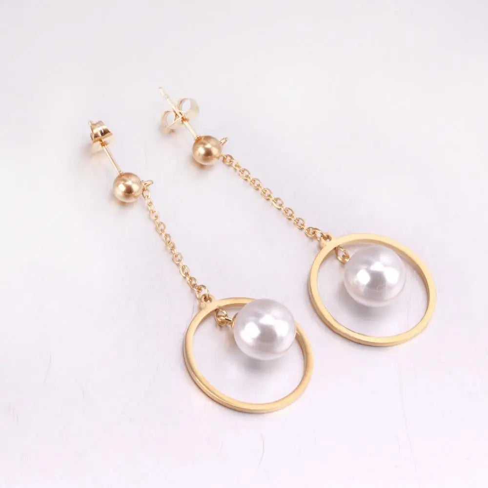 Fake Pearl Long Drop Earrings Round Dangle Earings Fashion Jewelry For Women Korean Style pendientes 2020 brincos asonjewelry