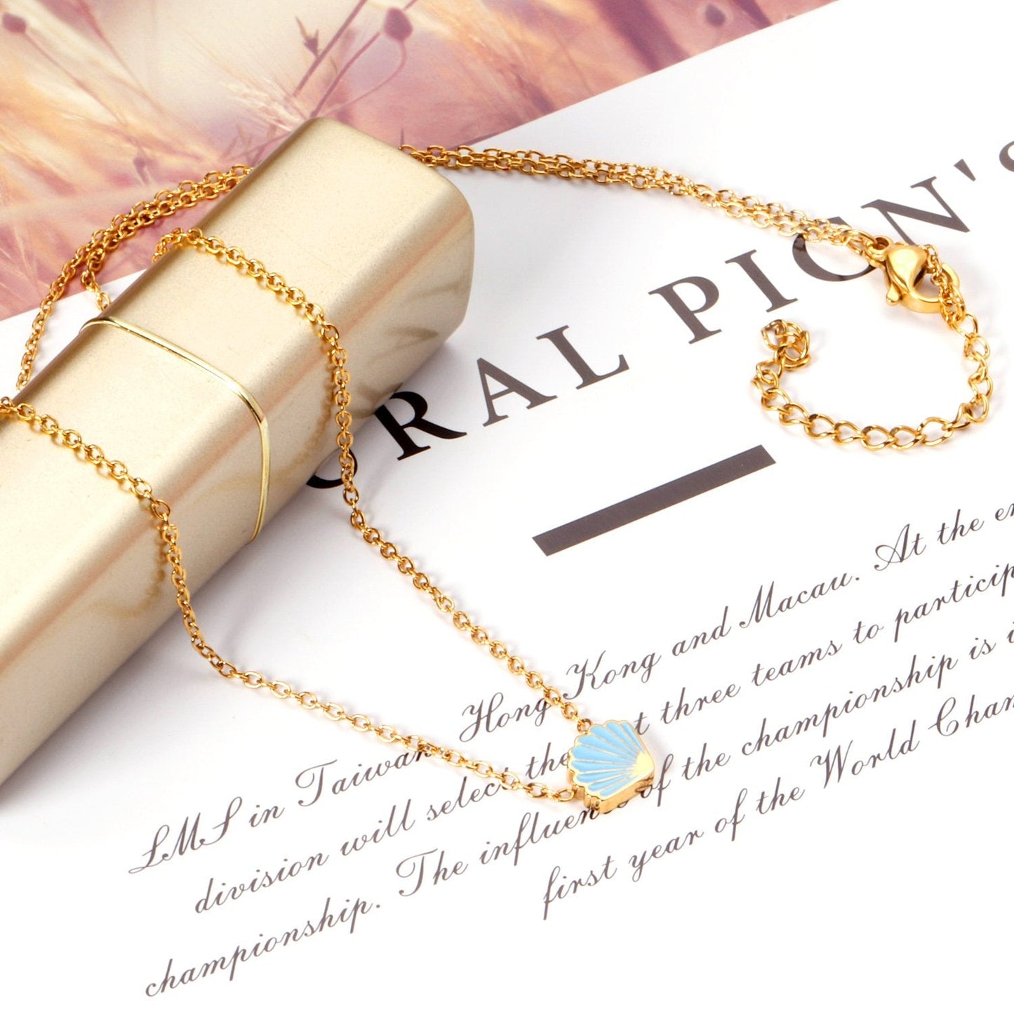 ASON Blue Shell Shape Pendant Necklace Stainless Steel Gold/Silver Color Chain for Women Men Fashion Jewelry Accessories asonjewelry