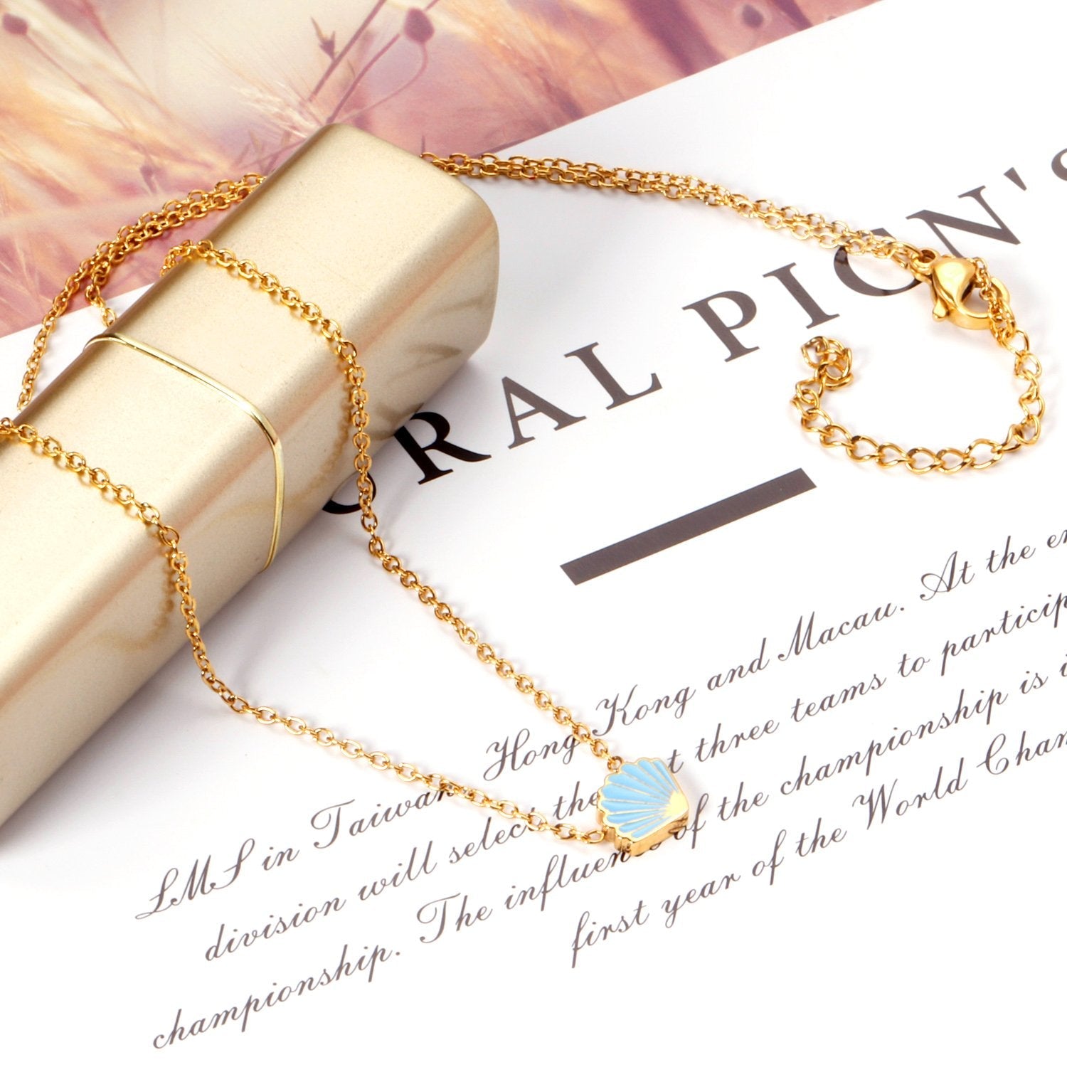 ASON Blue Shell Shape Pendant Necklace Stainless Steel Gold/Silver Color Chain for Women Men Fashion Jewelry Accessories asonjewelry