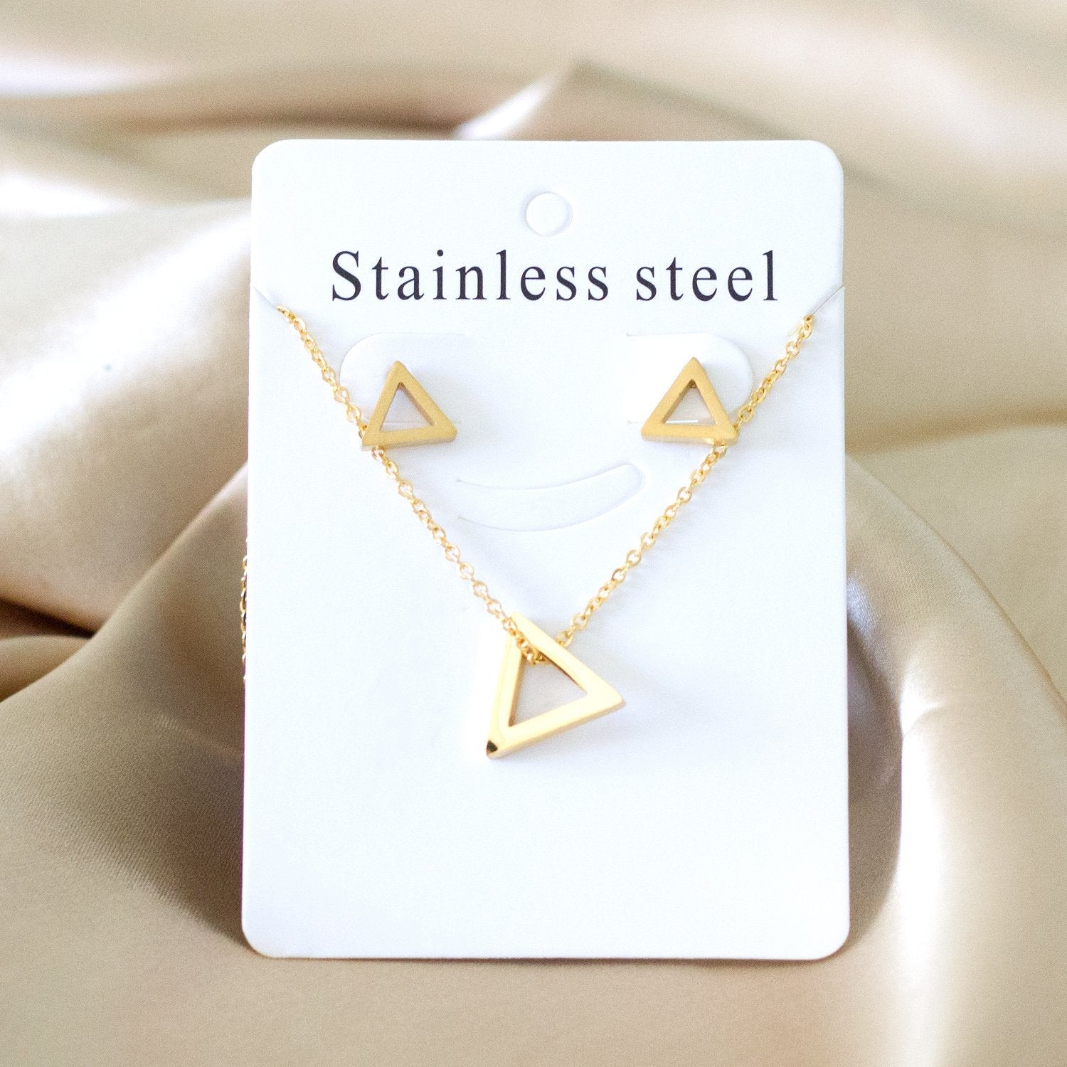 ASON Triangle Pendants 316L Stainless Steel Bridal Wedding Jewelry Set for Women Necklace Pendant Small Stud Earring asonjewelry