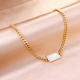 Cuban Chain With Square Pendant Fashion Decor For Woman Man Earth Design Pendant Thick Chain Peace Asethetic Collie
