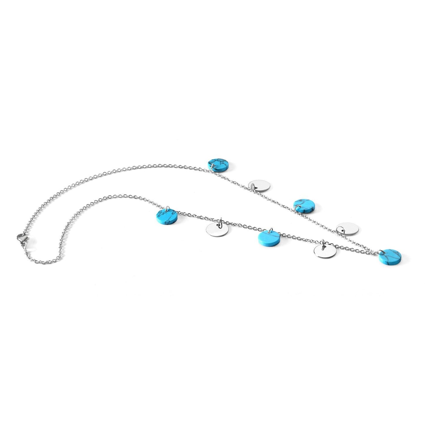 ASON 10mm Round Handmade Blue Stone Choker Collars Necklaces Stainless Steel Silver Color Chains Pendant Necklace Female asonjewelry