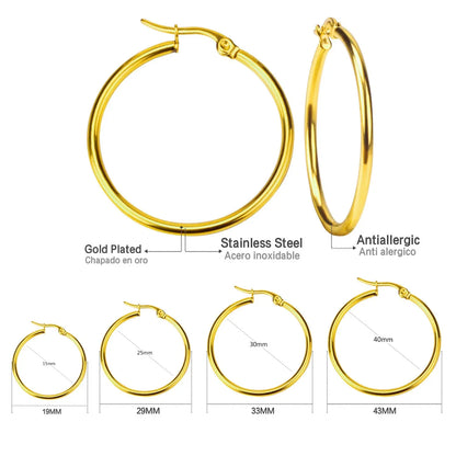 Gold Color Stainless Steel Hoop Earrings For Women Men Big/Small Circle Round Ear Jewelry Bijoux Acier Inoxidable asonjewelry