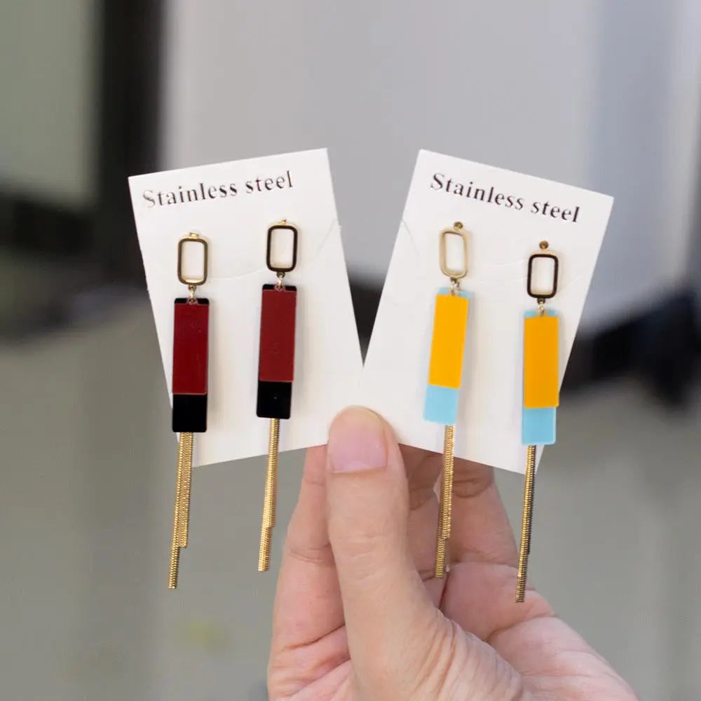 Vestido Jewelry Korean Style Wedding Tassel Drop Earrings Women Stainless Steel Dangle Earings Christmas Pendientes asonjewelry