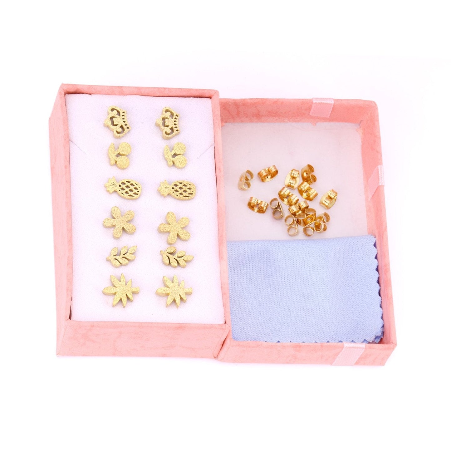 ASON 6Pairs/Box Crown/Flower/Leave Small Piercing Stud Earrings Sets Stainless Steel Gold Color Jewelry For Women Gift asonjewelry