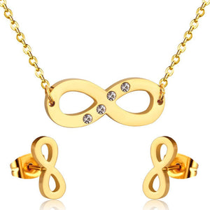 Stainless Steel Dubai African Jewelry Sets Letter With Round Crystal Necklace Earring Sets For Women Accessroies