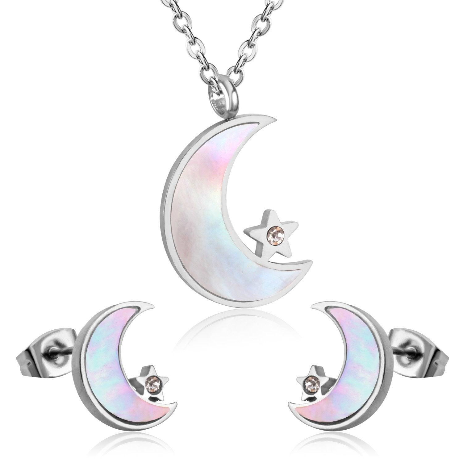 ASON Moon Star Shell 316L Stainless Steel Bridal Wedding Jewelry Sets for Women 2019 Necklace Pendant Small Stud Earring asonjewelry