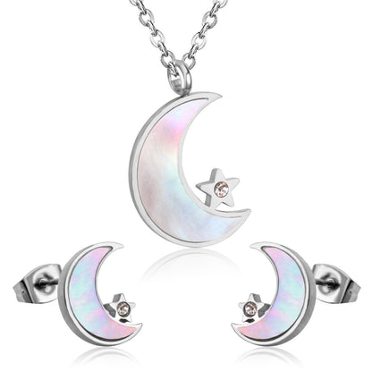ASON Moon Star Shell 316L Stainless Steel Bridal Wedding Jewelry Sets for Women 2019 Necklace Pendant Small Stud Earring asonjewelry