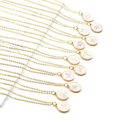 Shell Pendant Twelve Constellation Stainless Steel Necklace Man Jewelry For Women Choker Chain Necklace Collar 2021 asonjewelry