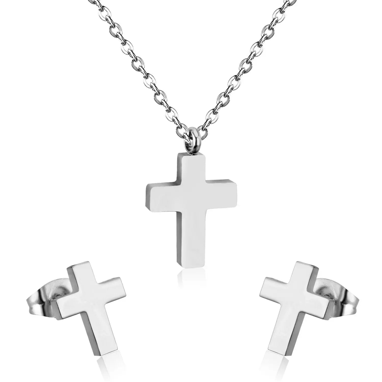New Trendy Cross Shape Jewellery Sets Stainless Steel Silver Color For Woman Dubai Wedding Bridal Jewelry Sets asonjewelry