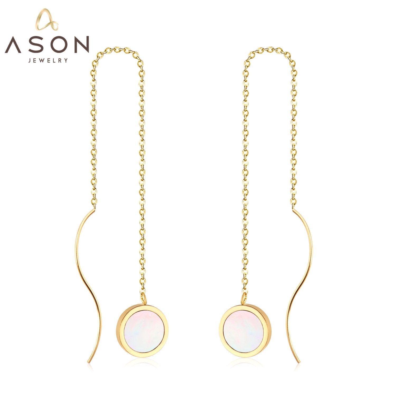 ASON Korean Style Statement Drop Earrings Round Shell Dangle Earring Stainless Steel Jewelry for Women Femme Party Gift asonjewelry
