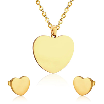 Heart Earrings Pendant Chain Necklace Jewelry Set For Women Girls Gold/Steel Wedding Dubai African Jewellery Sets asonjewelry