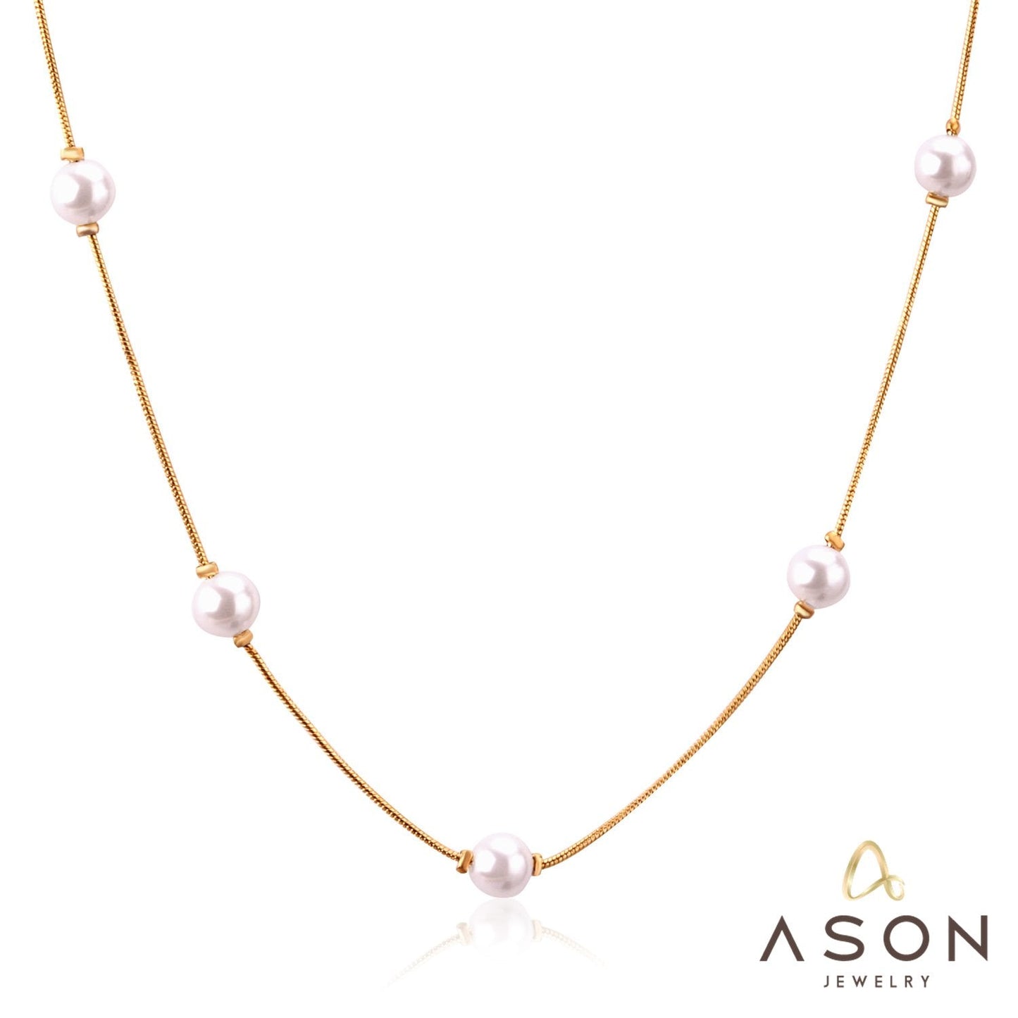 ASON White Black Round Imitation Pearl Pendant Necklace Gold Color Stainless Steel Snake Chain Jewelry Gift Party Chokers asonjewelry
