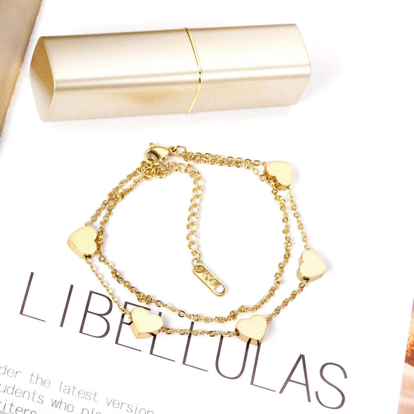 ASON Multi-layer Heart Charm Bracelet Gold Color Stainless Steel Bangle with Extender for Women Girl Fashion Jewelry Gift asonjewelry